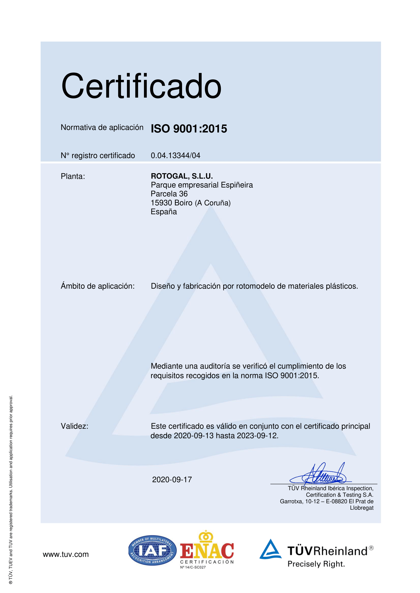 Certificación ISO 9001 Rotogal